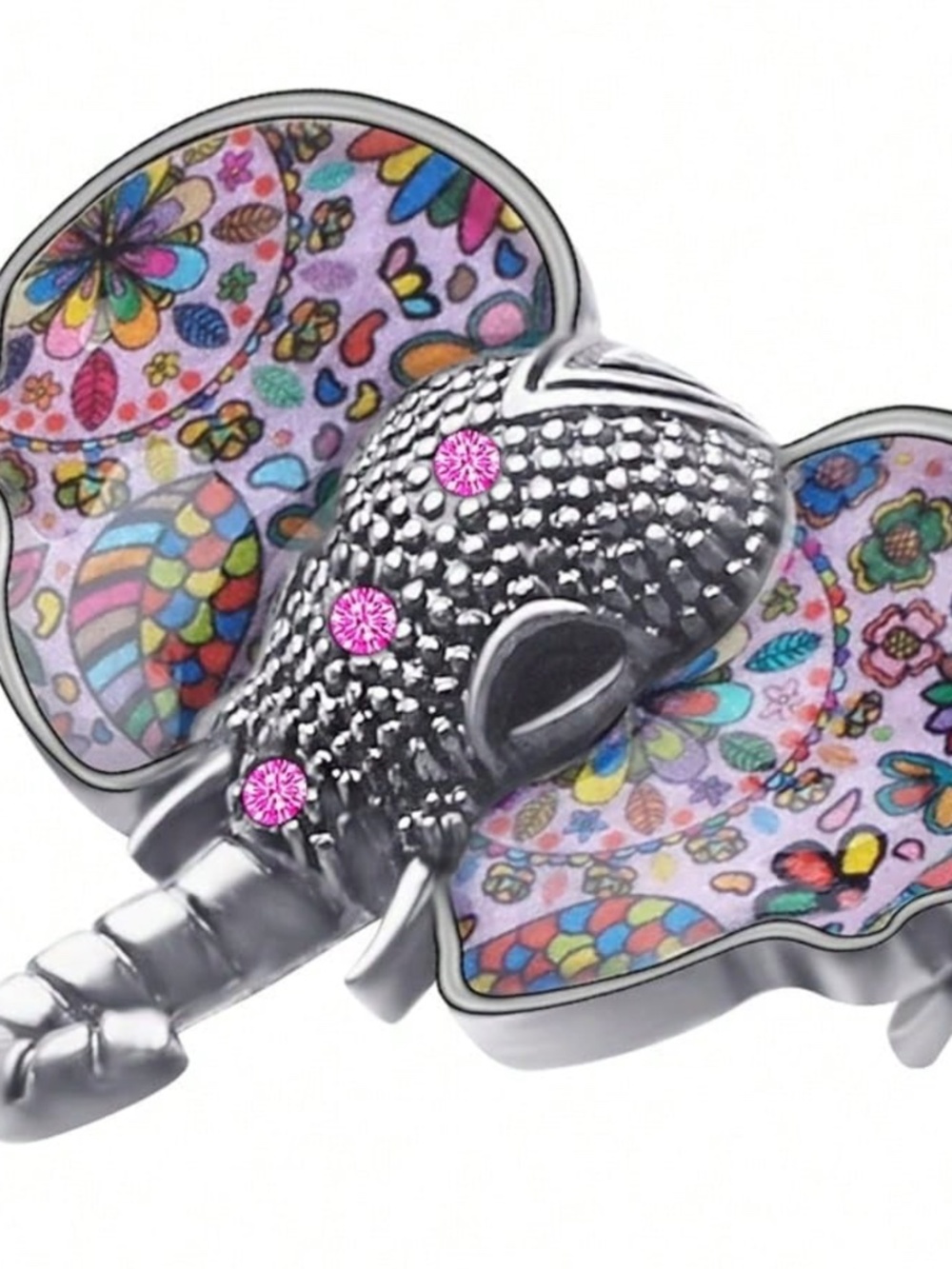 Luxe Multicolor Floral Print Rhinestone Statement Brooch - Picture 3 of 7